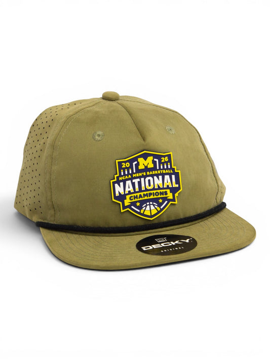 Michigan Wolverines 2026 Basketball National Champions 3D Perforated Rope Hat- Loden/ Black