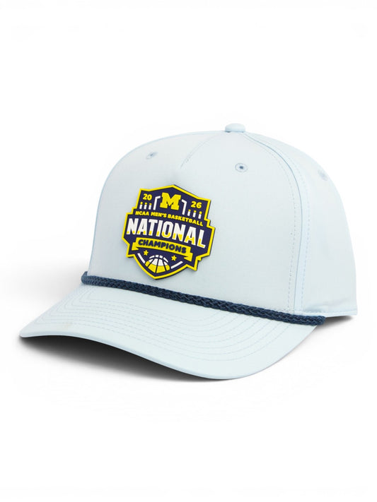 Michigan Wolverines 2026 Basketball National Champions 3D Five Panel Classic Rope Hat- Soft Blue/ Navy