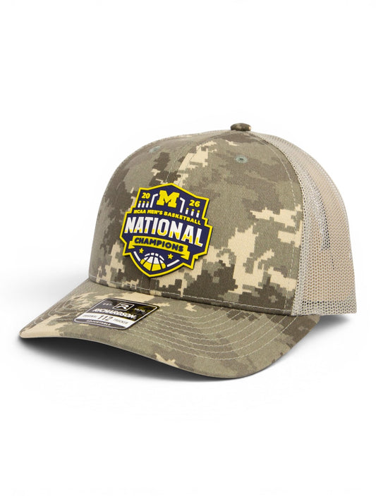 Michigan Wolverines 2026 Basketball National Champions 3D Snapback Trucker Hat- Military Digital Camo