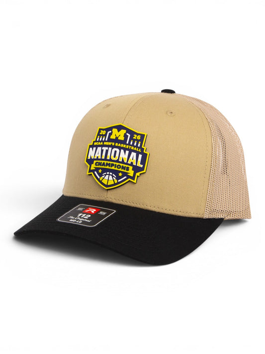 Michigan Wolverines 2026 Basketball National Champions 3D Snapback Trucker Hat- Tan Combo/ Black