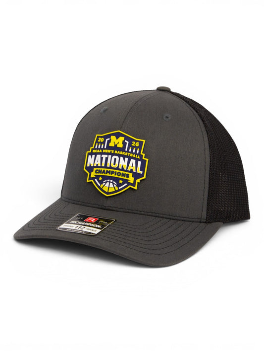 Michigan Wolverines 2026 Basketball National Champions 3D Snapback Trucker Hat- Charcoal/ Black