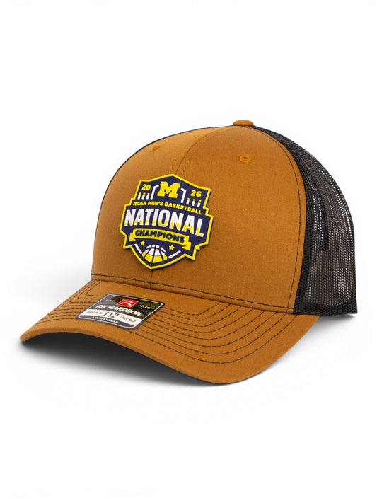 Michigan Wolverines 2026 Basketball National Champions 3D Snapback Trucker Hat- Carmel/ Black