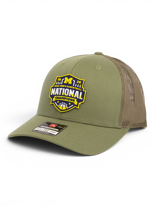 Michigan Wolverines 2026 Basketball National Champions 3D Snapback Trucker Hat- Loden