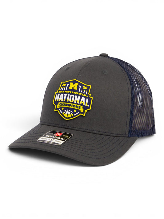 Michigan Wolverines 2026 Basketball National Champions 3D Snapback Trucker Hat- Charcoal/ Navy