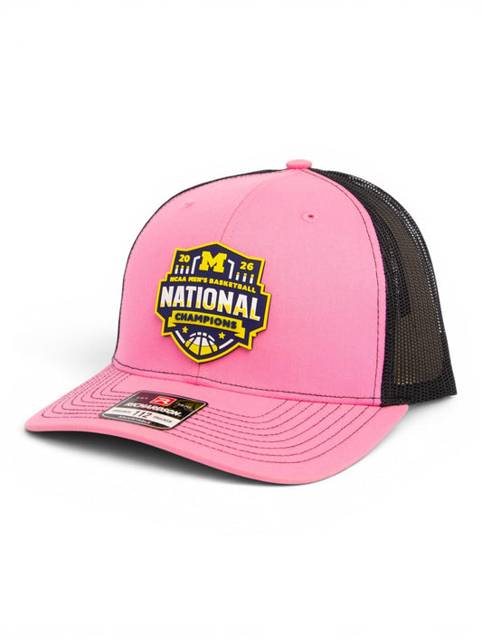 Michigan Wolverines 2026 Basketball National Champions 3D Snapback Trucker Hat- Pink/ Black