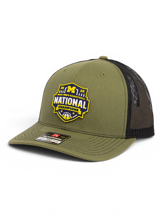 Michigan Wolverines 2026 Basketball National Champions 3D Snapback Trucker Hat- Loden/ Black