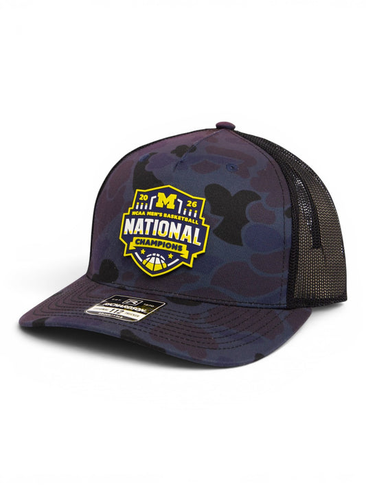 Michigan Wolverines 2026 Basketball National Champions 3D Snapback Trucker Hat- Admiral Duck Camo/ Black