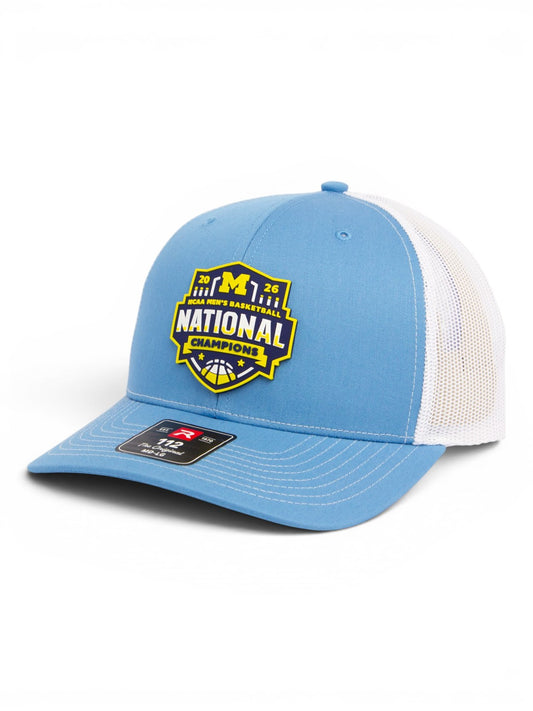 Michigan Wolverines 2026 Basketball National Champions 3D Snapback Trucker Hat- Columbia/ White
