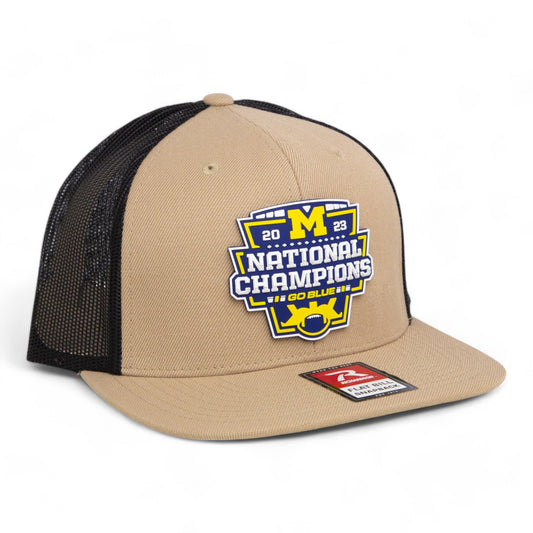 Michigan Wolverines College Football National Champions 3D Wool Blend Flat Bill Hat- Tan/ Black