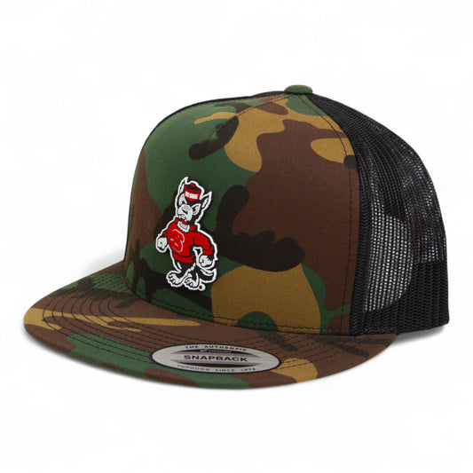 NC State Wolfpack Strutting Wolf 3D YP Snapback Flat Bill Trucker Hat- Army Camo/ Black