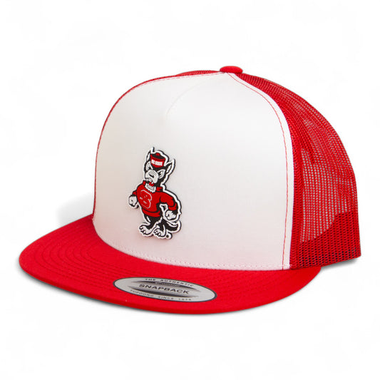 NC State Wolfpack Strutting Wolf 3D YP Snapback Flat Bill Trucker Hat- White/ Red