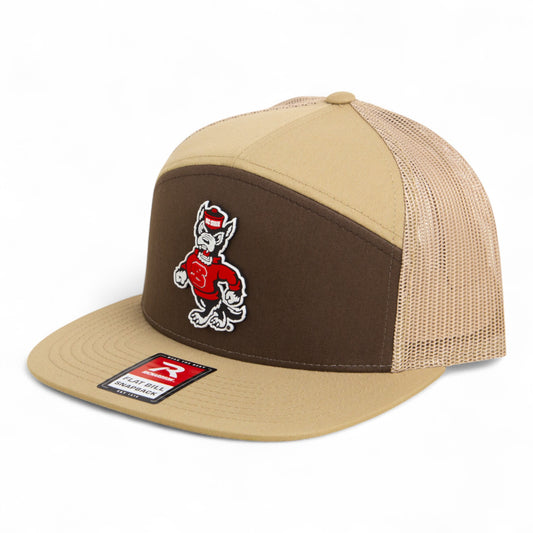 NC State Wolfpack Strutting Wolf 3D Snapback Seven-Panel Flat Bill Trucker Hat- Brown/ Tan