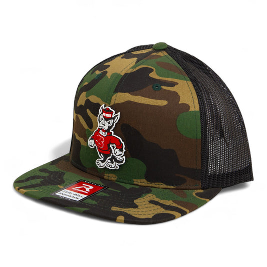 NC State Wolfpack Strutting Wolf 3D Wool Blend Flat Bill Hat- Army Camo/ Black