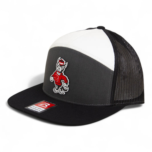 NC State Wolfpack Strutting Wolf 3D Snapback Seven-Panel Flat Bill Trucker Hat- Charcoal/ Black/ White
