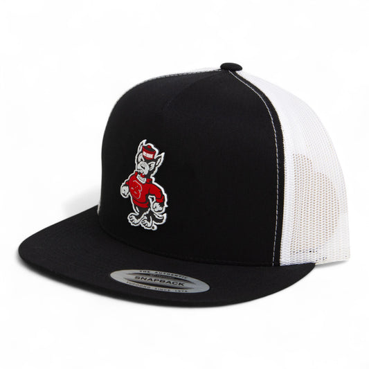 NC State Wolfpack Strutting Wolf 3D YP Snapback Flat Bill Trucker Hat- Black/ White