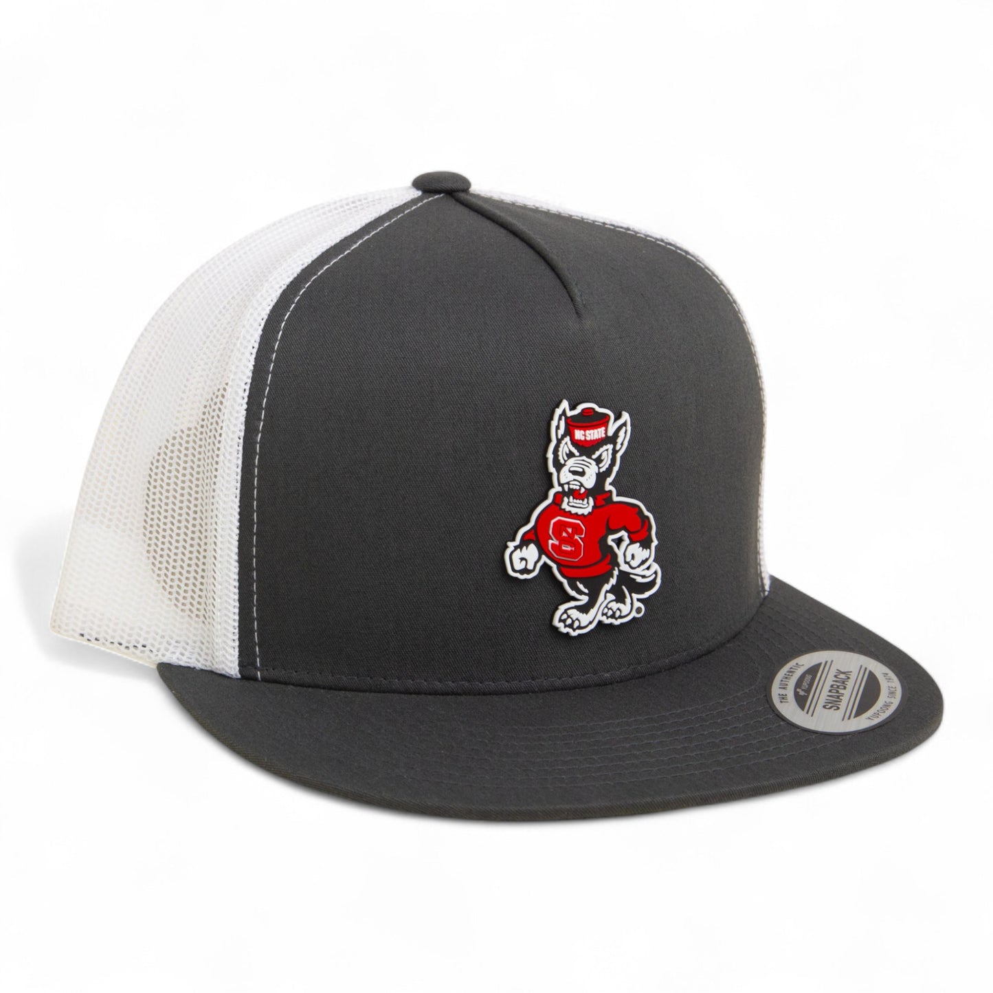 NC State Wolfpack Strutting Wolf 3D YP Snapback Flat Bill Trucker Hat- Charcoal/ White