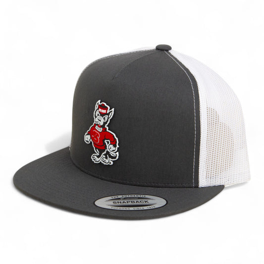 NC State Wolfpack Strutting Wolf 3D YP Snapback Flat Bill Trucker Hat- Charcoal/ White