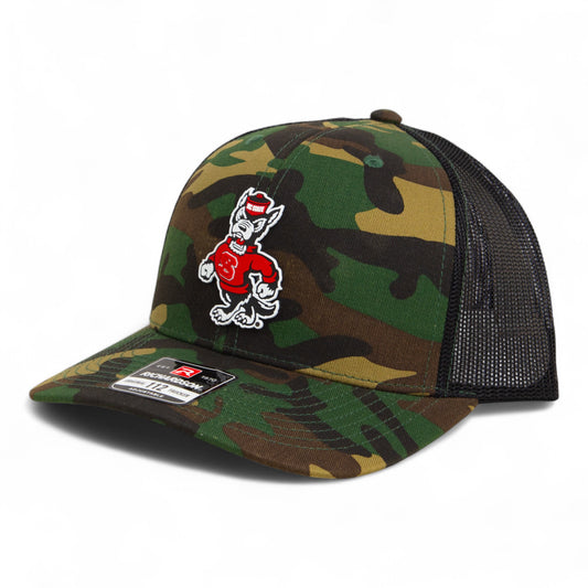 NC State Wolfpack Strutting Wolf 3D Snapback Trucker Hat- Army Camo/ Black
