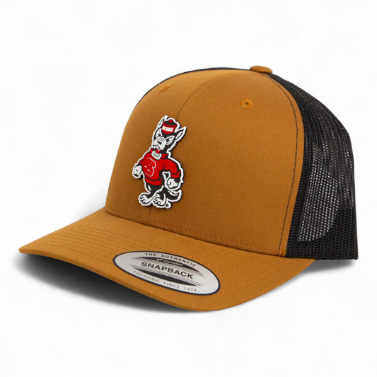 NC State Wolfpack Strutting Wolf 3D YP Snapback Trucker Hat- Caramel/ Black