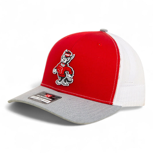 NC State Wolfpack Strutting Wolf 3D Snapback Trucker Hat- Red/ White/ Heather Grey