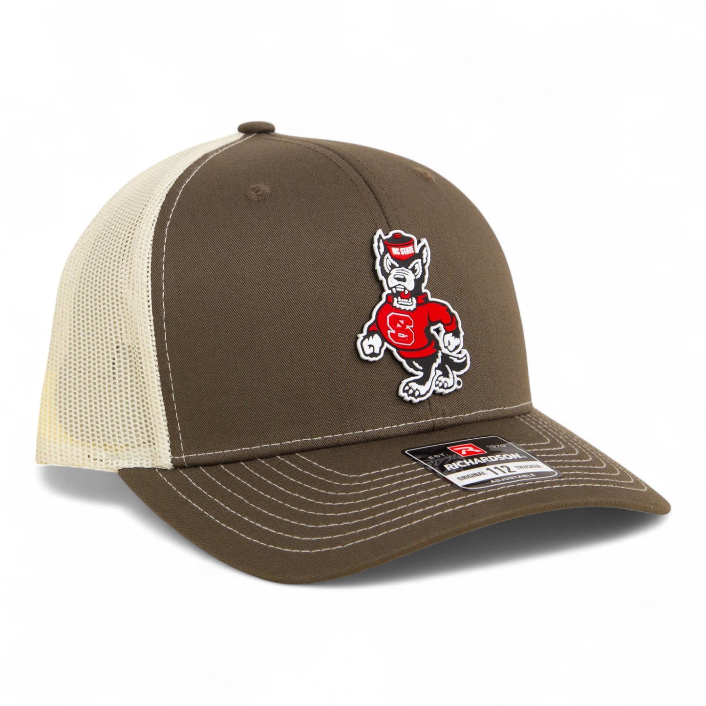 NC State Wolfpack Strutting Wolf 3D Snapback Trucker Hat- Chocolate Chip/ Birch