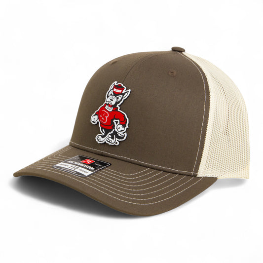 NC State Wolfpack Strutting Wolf 3D Snapback Trucker Hat- Chocolate Chip/ Birch