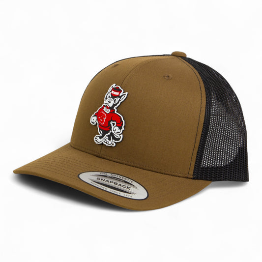 NC State Wolfpack Strutting Wolf 3D YP Snapback Trucker Hat- Coyote Brown/ Black