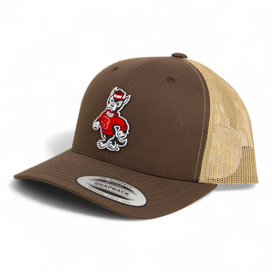 NC State Wolfpack Strutting Wolf 3D YP Snapback Trucker Hat- Brown/ Tan