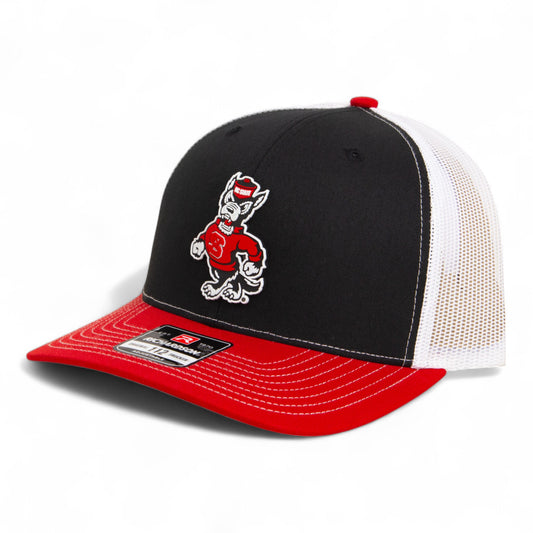 NC State Wolfpack Strutting Wolf 3D Snapback Trucker Hat- Black/ White/ Red