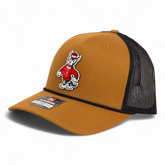 NC State Wolfpack Strutting Wolf 3D Snapback Trucker Rope Hat- Carmel/ Black