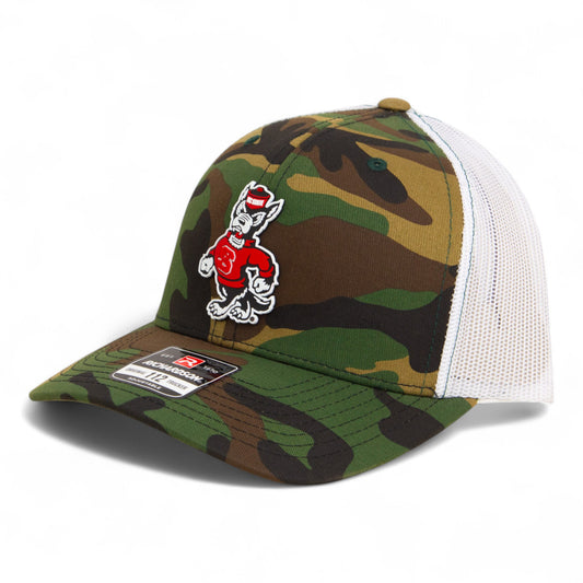 NC State Wolfpack Strutting Wolf 3D Snapback Trucker Hat- Army Camo/ White