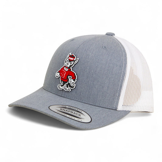NC State Wolfpack Strutting Wolf 3D YP Snapback Trucker Hat- Heather Grey/ White