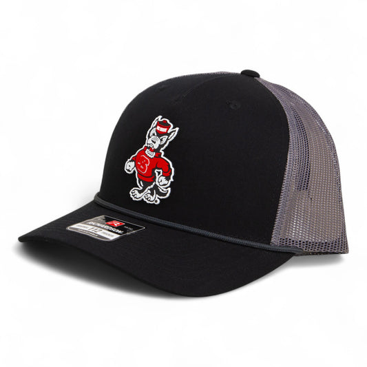 NC State Wolfpack Strutting Wolf 3D Snapback Trucker Rope Hat- Black/ Charcoal