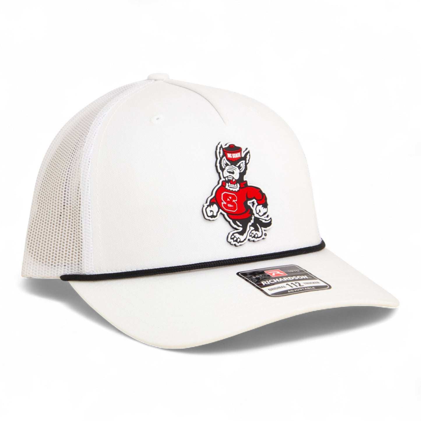 NC State Wolfpack Strutting Wolf 3D Snapback Trucker Rope Hat- White/ Black
