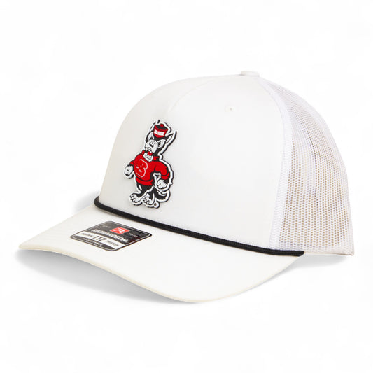 NC State Wolfpack Strutting Wolf 3D Snapback Trucker Rope Hat- White/ Black