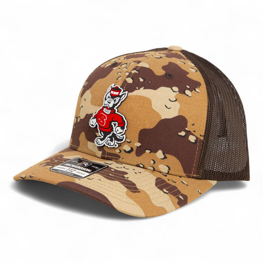 NC State Wolfpack Strutting Wolf 3D Snapback Trucker Hat- Desert Camo/ Brown