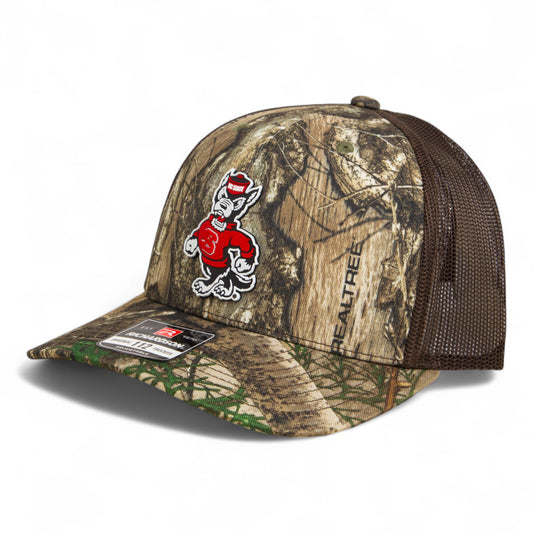 NC State Wolfpack Strutting Wolf 3D Snapback Trucker Hat- Realtree Edge/ Brown