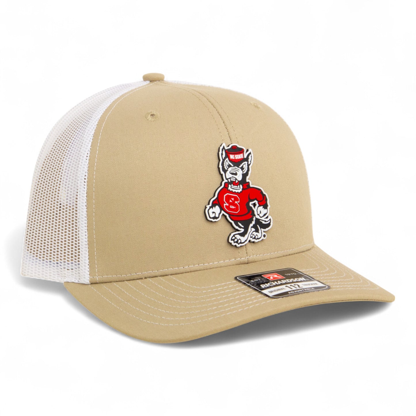 NC State Wolfpack Strutting Wolf 3D Snapback Trucker Hat- Tan/ White