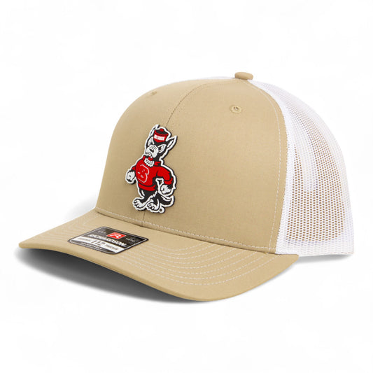 NC State Wolfpack Strutting Wolf 3D Snapback Trucker Hat- Tan/ White