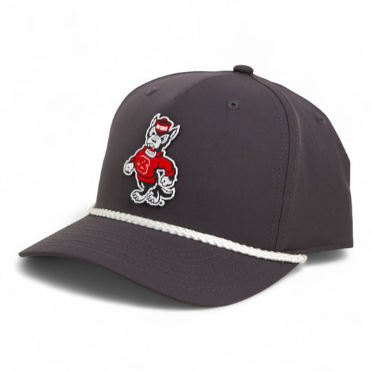 NC State Wolfpack Strutting Wolf 3D Five Panel Classic Rope Hat- Charcoal/ White