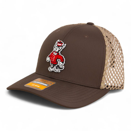 NC State Wolfpack Strutting Wolf 3D Snapback Tilikum Trucker Hat- Brown/ Tan