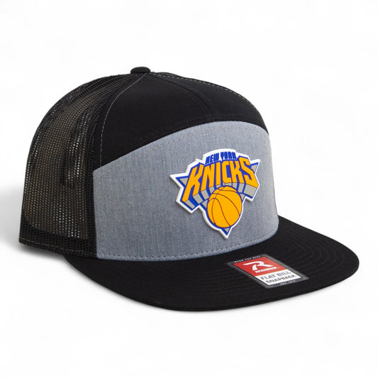 New York Knicks 3D Snapback Seven-Panel Flat Bill Trucker Hat- Heather Grey/ Black