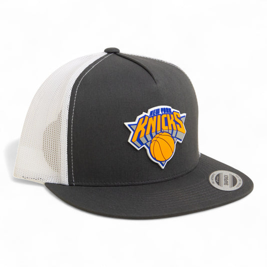New York Knicks 3D YP Snapback Flat Bill Trucker Hat- Charcoal/ White