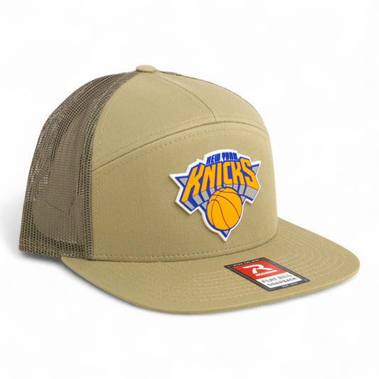 New York Knicks 3D Snapback Seven-Panel Flat Bill Trucker Hat- Pale Khaki/ Loden Green