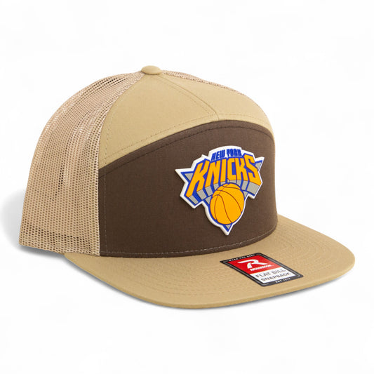 New York Knicks 3D Snapback Seven-Panel Flat Bill Trucker Hat- Brown/ Tan