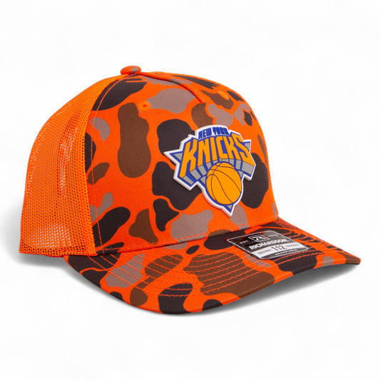 New York Knicks Snapback Trucker Hat- Blaze Duck Camo/ Blaze