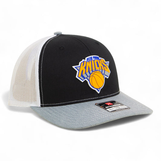 New York Knicks Snapback Trucker Hat- Black/ White/ Heather Grey