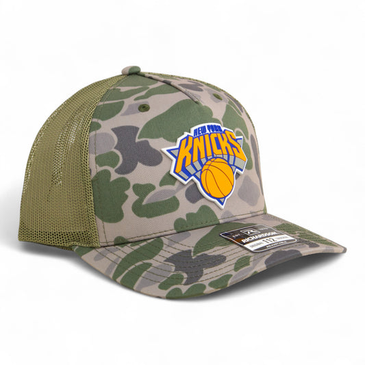 New York Knicks Snapback Trucker Hat- Marsh Duck Camo/ Loden