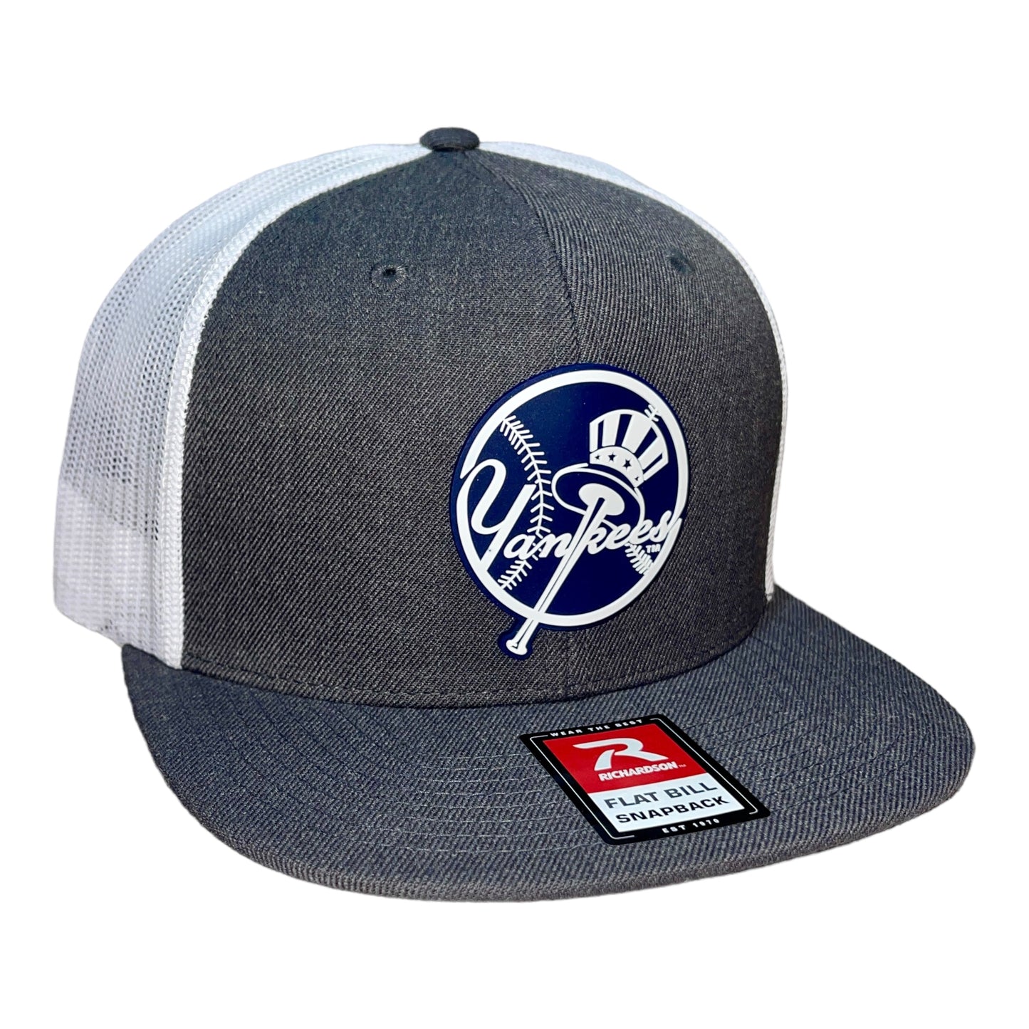 New York Yankees 3D Wool Blend Flat Bill Hat- Heather Charcoal/ White