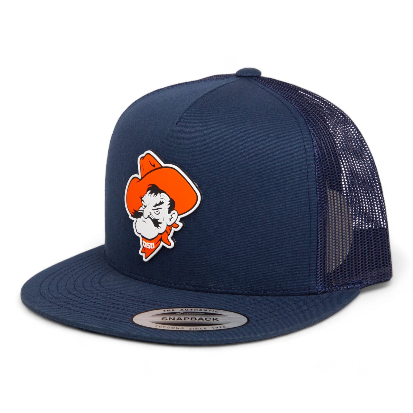OSU Cowboys Pistol Pete 3D YP Snapback Flat Bill Trucker Hat- Navy
